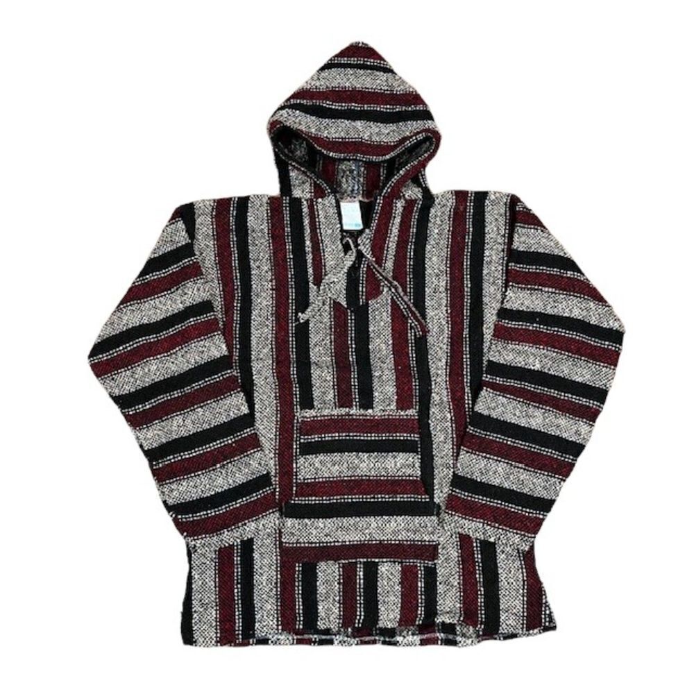 NWOT La Malinche Capucha Authentic Artisanias Poncho Burgundy Black L